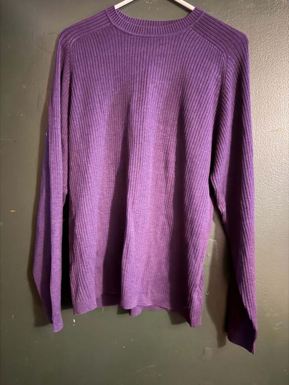 Turnbury Purple Ribbed Knit Crewneck Sweater 70% Silk 30% Cotton Size M
